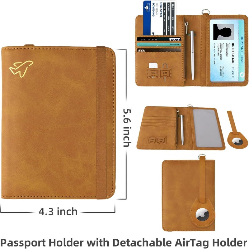 WALNEW AirTag Passport Holder and Vaccine Card Holder Combo, RFID Blocking Travel Passport Wallet with Vaccine Card Protector Slot and Airtag Protective Case(Brown) - Image 4